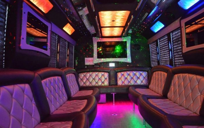 Party bus lounge with LED ceiling – Cheyenne party bus rental