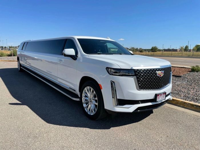White Escalade stretch limo – Cheyenne party bus rental